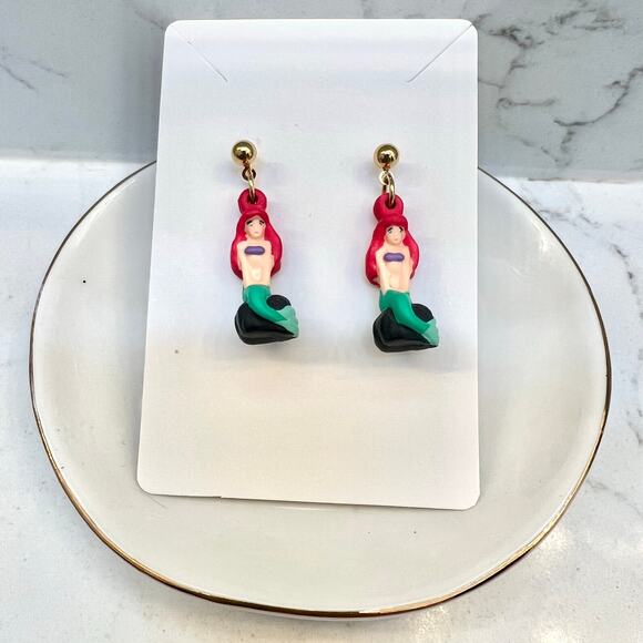 Rare Vintage Applause Disney Little Mermaid Ariel Earrings Stud dangle Age 3 up - Picture 3 of 6